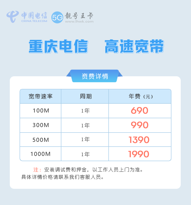 大渡口电信宽带价格表查询，推荐1000M包1年1990元  第1张